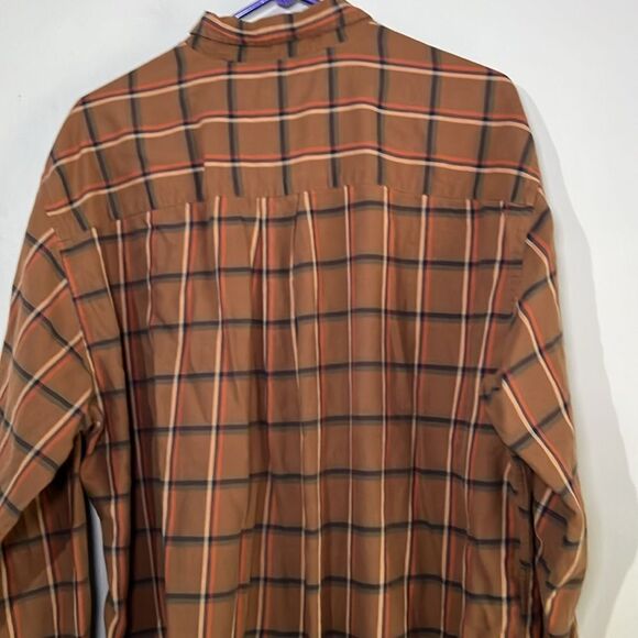 Lands End Men's Size LT Red/Brown/Green Plaid Long Sleeve Button Down Shirt - Picture 8 of 10